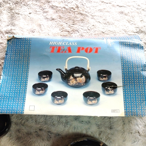 High Class Tea Pot Dining New Set Of 7 Tea Set Vintage Black And